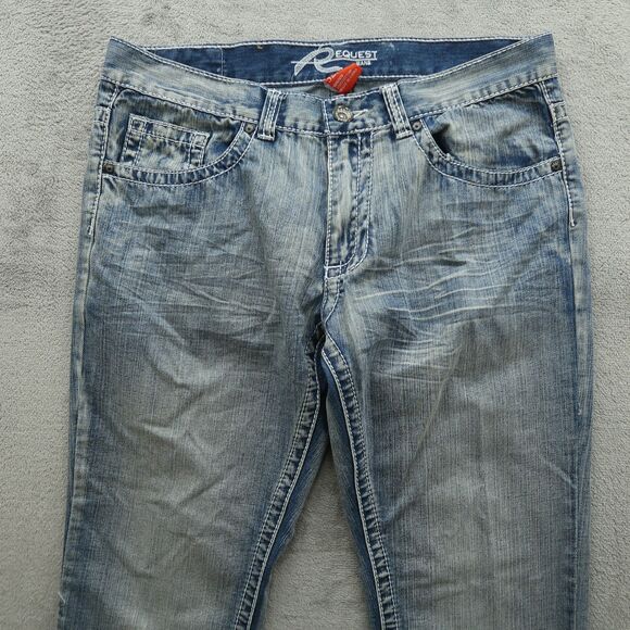 Request Jeans Mens Size 32x32 (34x33 Real) Blue Straight Leg Thick Stitch Denim - Picture 10 of 15